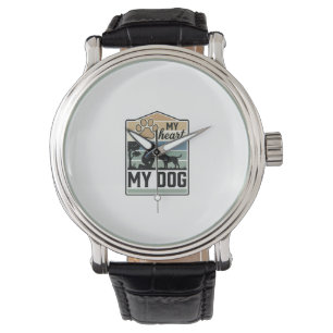 My Heart My Dog Vintage Engraving Dog Lover Design Watch