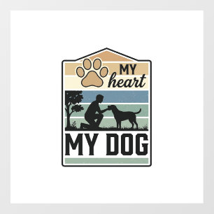 My Heart My Dog Vintage Engraving Dog Lover Design Window Cling