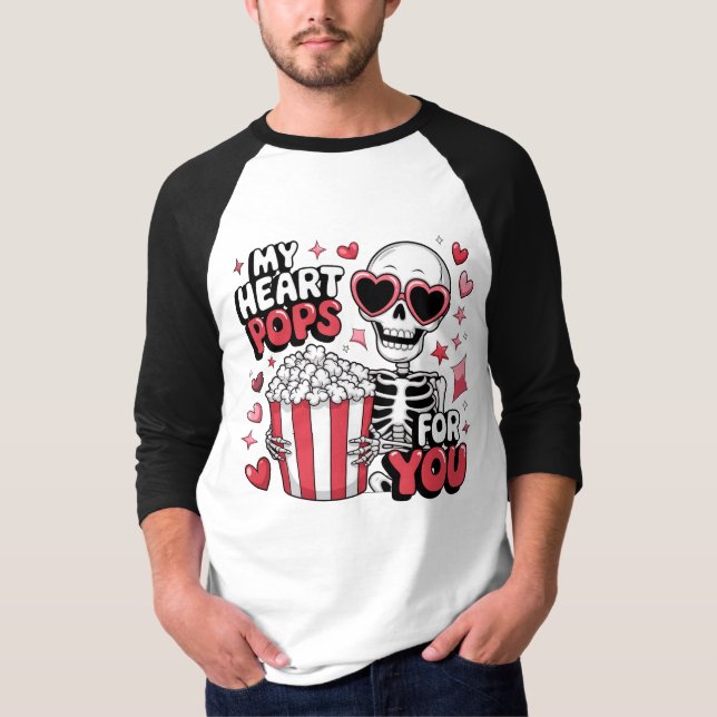 My Heart Pops for You Skeleton Valentine's Day T-Shirt (Front)