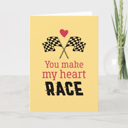 My Heart Race Cute Love Pun Funny Valentines Day Holiday Card
