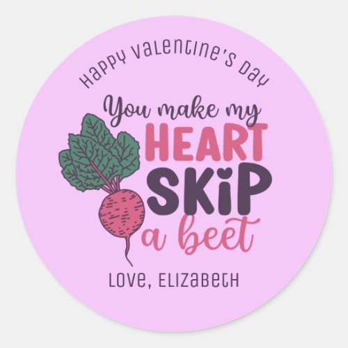 My Heart Skip A Beet Funny Cute Valentines Day Classic Round Sticker