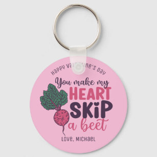 My Heart Skip A Beet Funny Pun Cute Valentines Day Keychain
