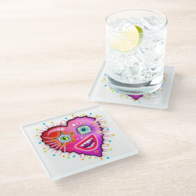 MY HEART WILL GLOW ON GLASS COASTER (Angled)