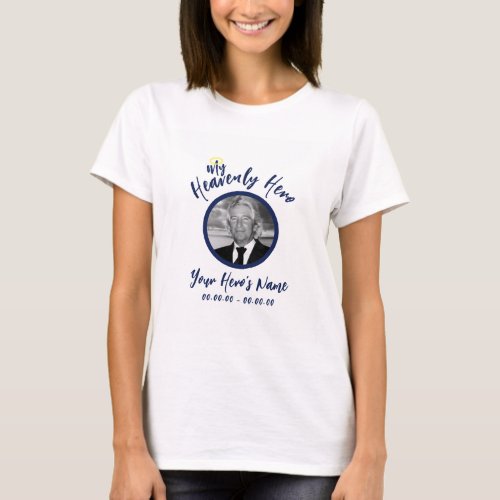 My Heavenly Hero Ladies Memorial Tee White w Blue