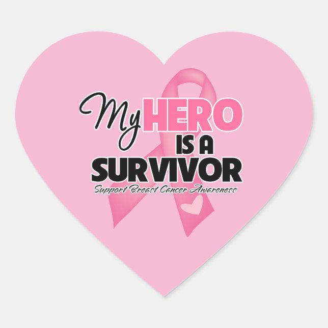 My Hero is a Survivor - Breast Cancer Heart Sticker (Front)