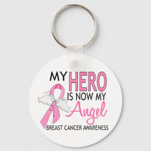 My Hero Is My Angel Breast Cancer Keychain