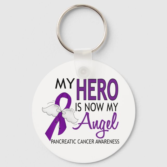 My Hero Is My Angel Pancreatic Cancer Keychain (Front)