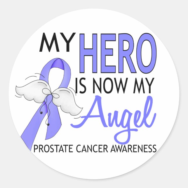 My Hero Is My Angel Prostate Cancer Classic Round Sticker (Front)
