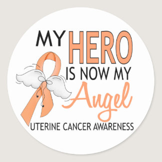 My Hero Is My Angel Uterine Cancer Classic Round Sticker