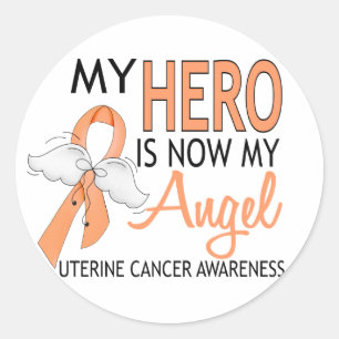 My Hero Is My Angel Uterine Cancer Classic Round Sticker