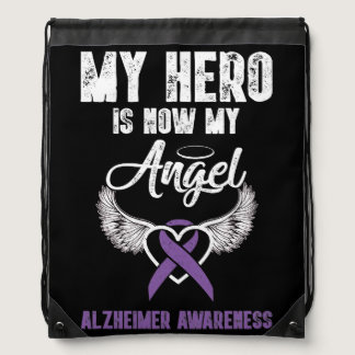 My Hero Is Now My Angel Alzheimer Awareness Drawstring Bag