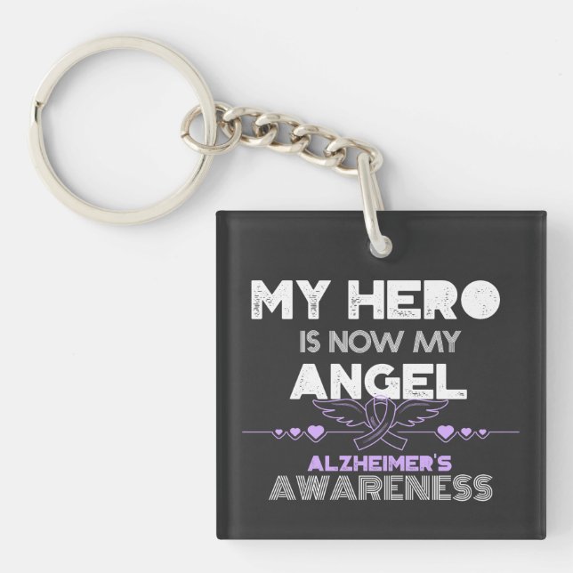 My Hero Is Now My Angel - Alzheimer's Awareness Keychain (Front)