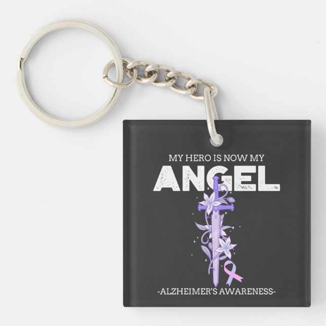 My Hero Is Now My Angel - Alzheimer's Awareness Keychain (Front)