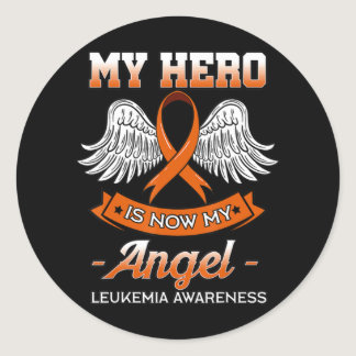 My Hero Is Now My Angel Leukemia Orange Ribbon Bon Classic Round Sticker