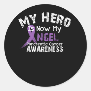My Hero Is Now My Angel Pancreatic Cancer Classic Round Sticker