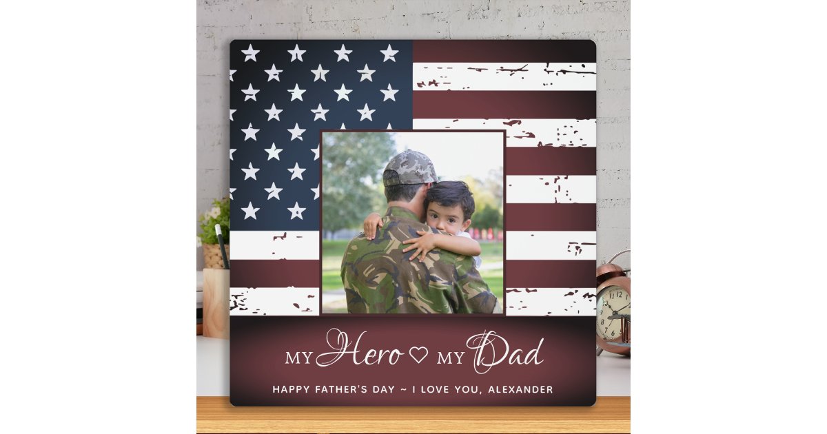 My Hero My Dad Army Military Fathers Day Photo Plaque | Zazzle
