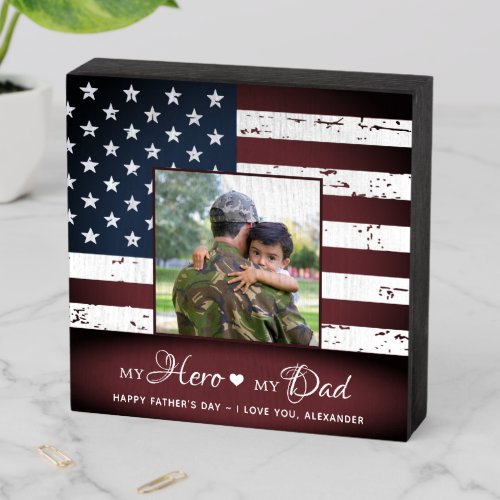 My Hero My Dad Army Military Personalized Photo Wooden Box Sign
