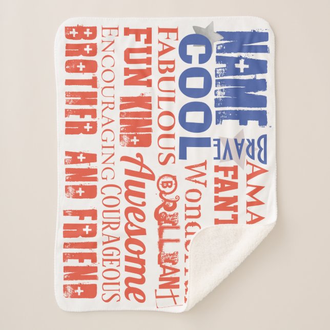 My Hero Qualities Typography USA Flag Sherpa Blanket (Front)