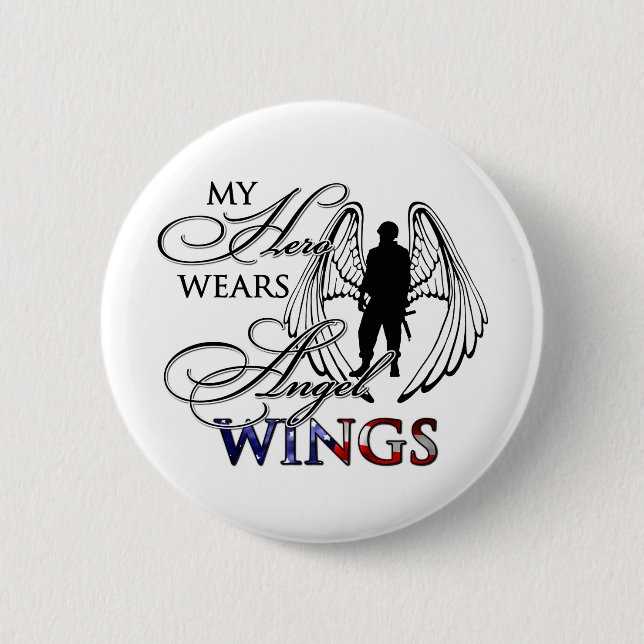 My Hero Wears Angel Wings Pinback Button (Front)