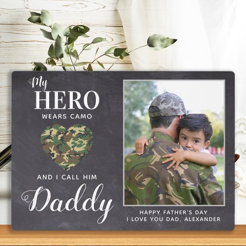My Hero Wears Camo Military Dad Personalized Photo Plaque