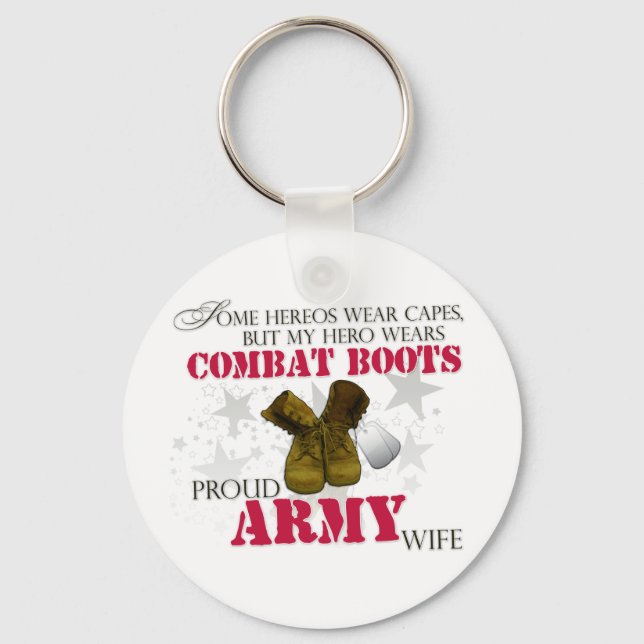 My Hero wears Combat Boots - Army Wife Keychain (Front)