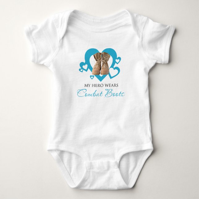 My Hero Wears Combat Boots Baby Bodysuit (Front)