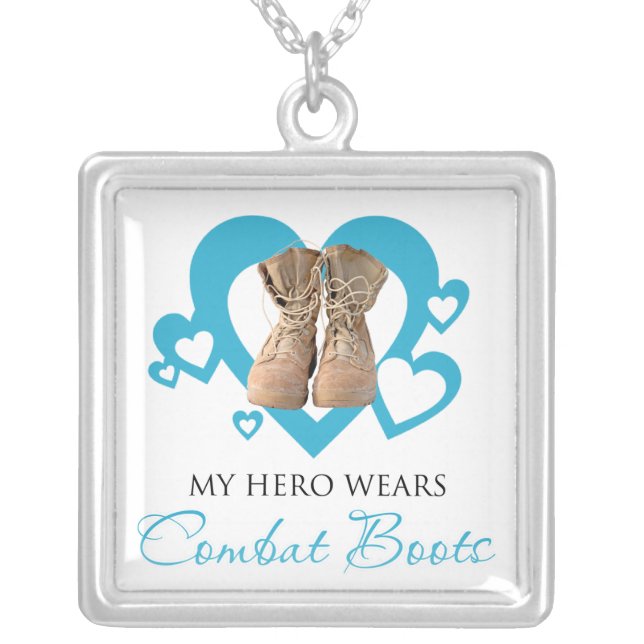 My Hero Wears Combat Boots Silver Plated Necklace (Front)