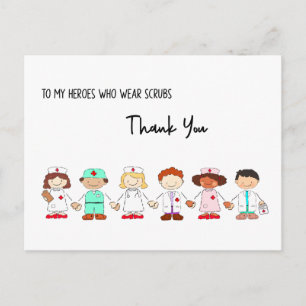 My Heroes Wear Scrubs Thank You Postcard