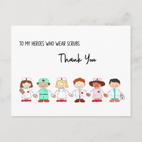 My Heroes Wear Scrubs Thank You Postcard