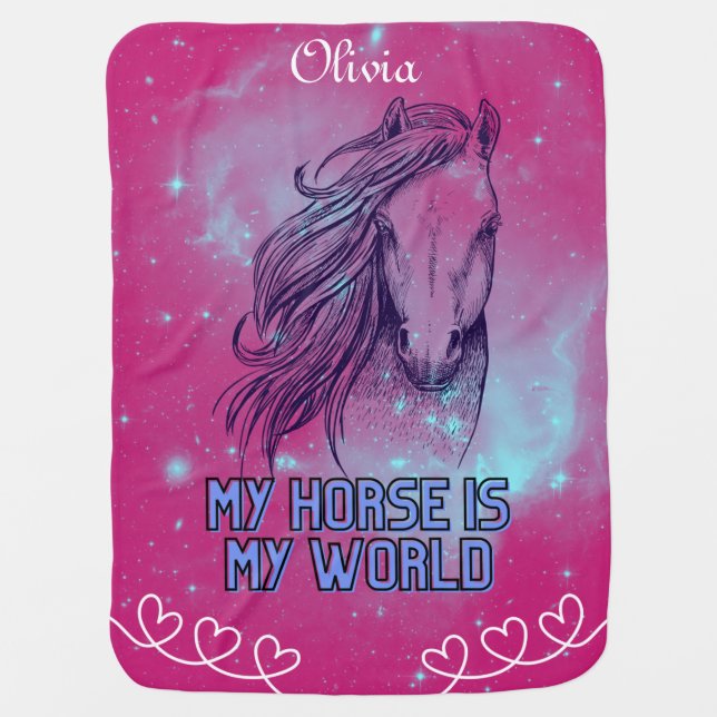 My Horse Is My World Magenta  Baby Blanket (Front)