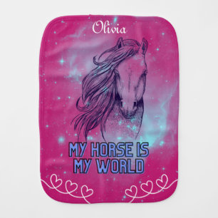 My Horse Is My World Magenta Baby Burp Cloth