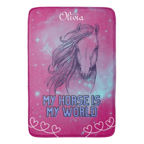 My Horse Is My World Magenta  Bath Mat