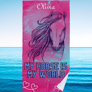 My Horse Is My World Magenta Beach Towel