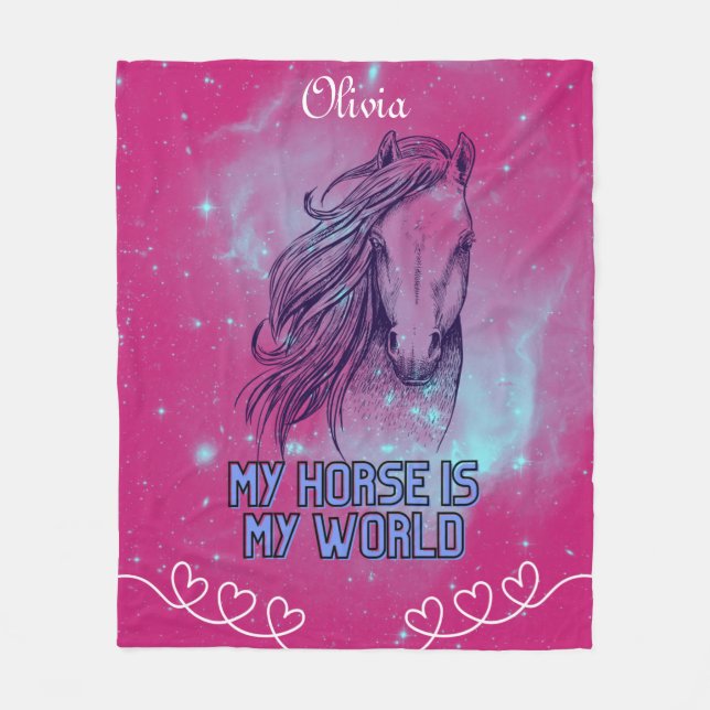 My Horse Is My World Magenta Fleece Blanket (Front)