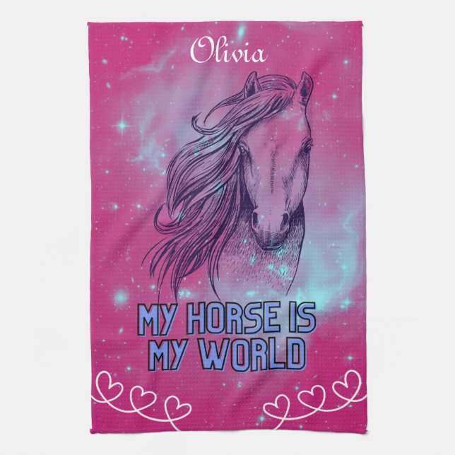 My Horse Is My World Magenta  Kitchen Towel (Vertical)