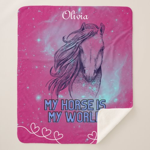 My Horse Is My World Magenta  Sherpa Blanket