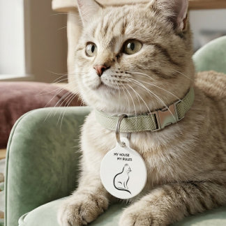 My House My Rules Funny Cat Pet Tag Personalized R
