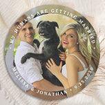 My Humans Are Getting Married Custom Dog Photo  Round Paper Coaster<br><div class="desc">Celebrate your engagement and give unique dog wedding save the dates with these custom photo, and personalized 'My Humans Are Getting Married" wedding save the date coaster. This custom photo wedding coaster is perfect for engagement party favors, and an alternative to dog save the date cards. Customize with your favorite...</div>
