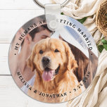 My Humans Are Getting Married Engagement Dog Photo Keychain<br><div class="desc">Celebrate your engagement and give unique dog wedding save the dates with these custom photo, and personalized 'My Humans Are Getting Married" wedding save the date keychain. Customize with your favorite photos, names and date. This custom photo wedding keychain is perfect for engagement party favors, and an alternative to dog...</div>