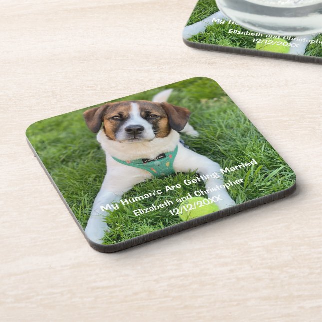 My Human's Are Getting Married Engagement Photo  Beverage Coaster (Left Side)