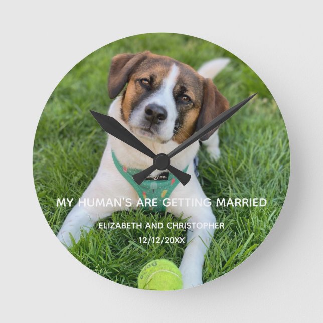 My Human's Are Getting Married Engagement Photo  R Round Clock (Front)