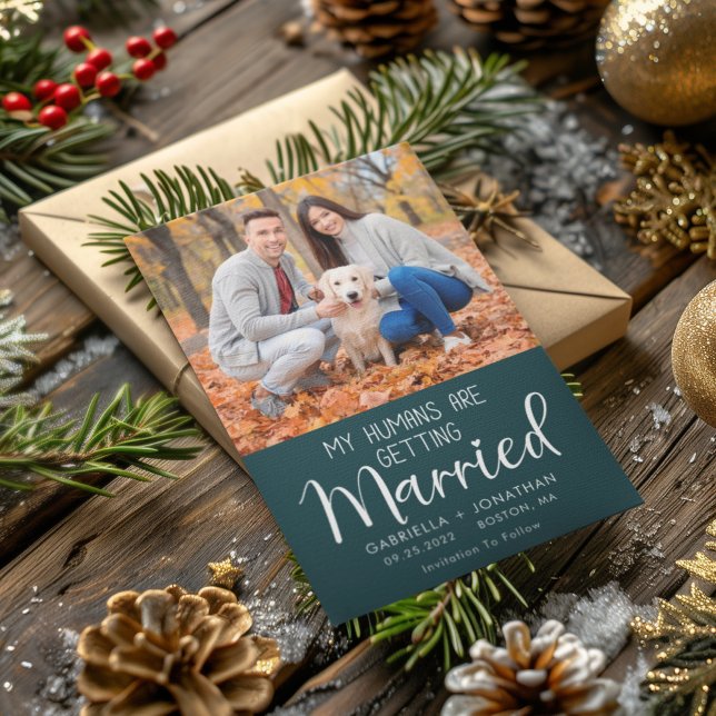 My Humans Getting Married Dog Photo Green Wedding Save The Date (Creator Uploaded)