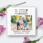 My humans getting married dog photo save the date  magnet<br><div class="desc">With this fun and informal save-the-date magnet, you can include your dog in your wedding planning. This magnetic save the date is perfect for any pet lover and has the caption "My humans are getting married" in modern black hand-written fonts. It can be simply customized with one of your favorite...</div>
