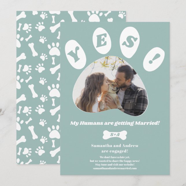 My Humans getting married engagement paw photo Announcement (Front/Back)