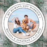 My Humans Got Married Custom Photo Pet Wedding Classic Round Sticker<br><div class="desc">Add the finishing touch to your dog wedding announcements with these custom photo, and personalized 'My Humans Got Married stickers. Customize with your favorite photo, names and date. COPYRIGHT © 2020 Judy Burrows, Black Dog Art - All Rights Reserved. My Humans Got Married Custom Photo Pet Wedding Classic Round Sticker...</div>