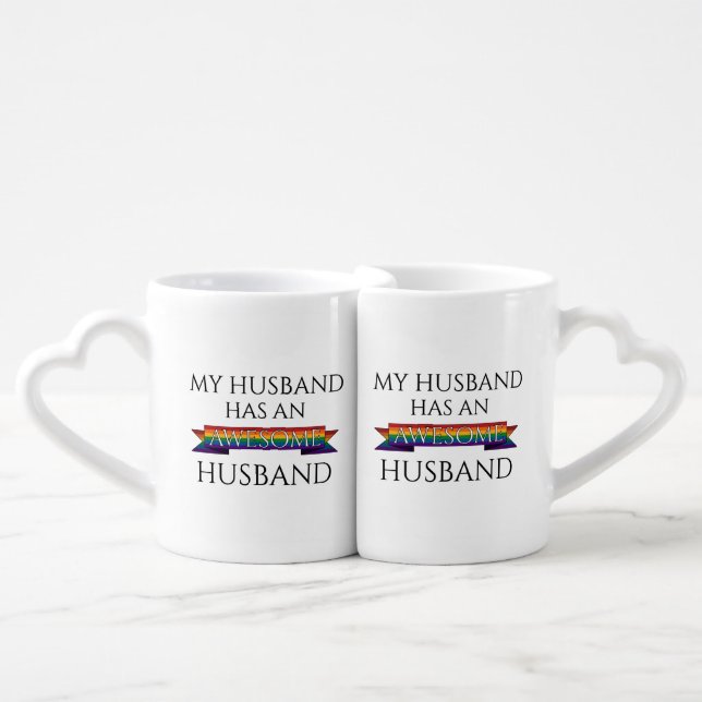 My Husband Has an Awesome Husband Gay Typography Coffee Mug Set (Front Nesting)