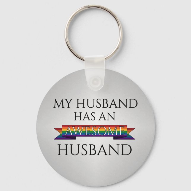 My Husband Has an Awesome Husband Gay Typography Keychain (Front)