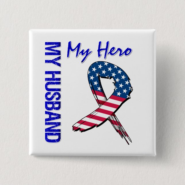 My Husband My Hero Patriotic Grunge Ribbon Button (Front)
