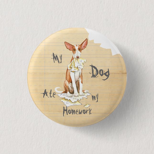 My Ibizan Hound Ate My Homework Pinback Button (Front)
