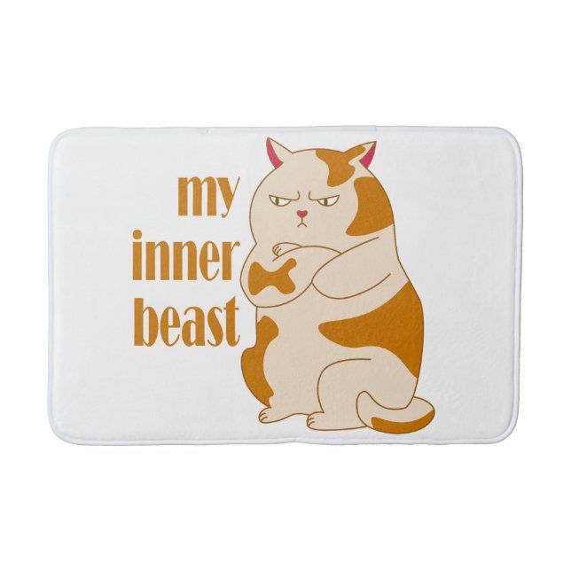 My inner beast lazy fat cat motivational quote bath mat (Front)